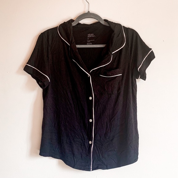 SOLD Target Black with White Trim Button Up Pajama Top - Picture 2 of 3